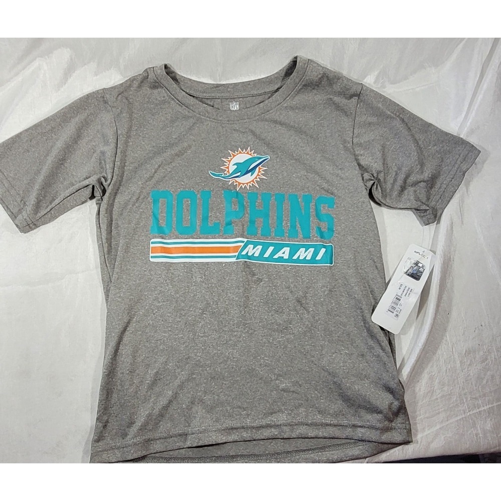 NFL Team Apparel Youth Miami Dolphins Short Sleeve T-Shirt - Gray - Small (6/7)